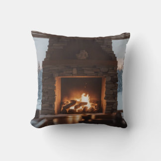 Wood fire in a fireplace. cushion