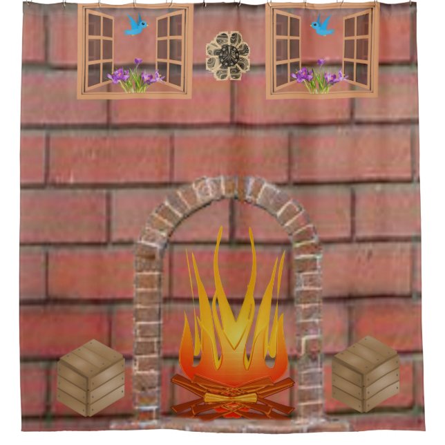 Wood Fire Shower Curtain (Front)