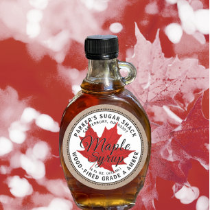 Wood-fired Kraft Maple Syrup Label Red Maple Leaf