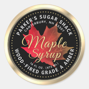 Wood-fired Maple Syrup Autumn Leaf Gold on Black Classic Round Sticker