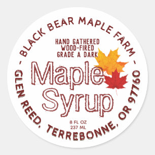 Wood Fired Maple Syrup Label with Maple Leaves