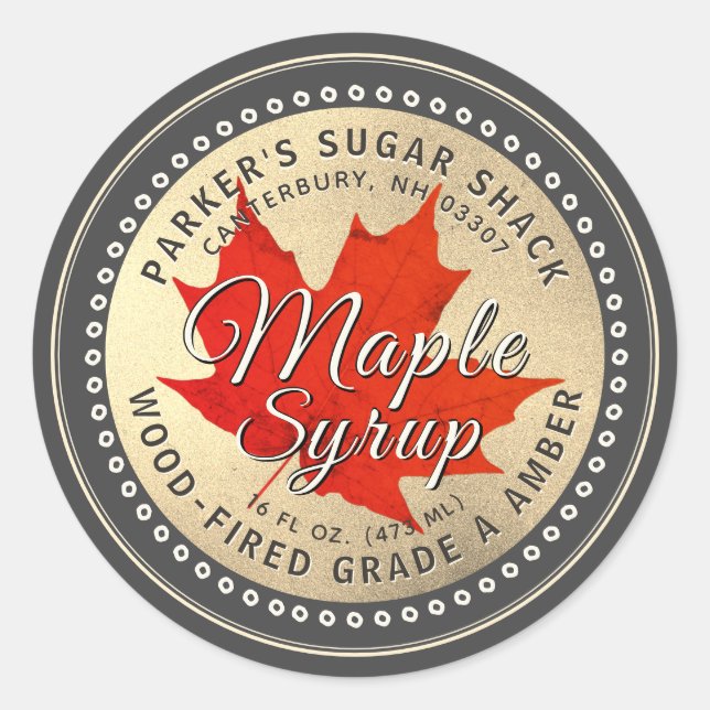 Wood-fired Maple Syrup Label with Red Maple Leaf (Front)