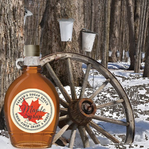 Wood-fired Maple Syrup Label with Red Maple Leaf