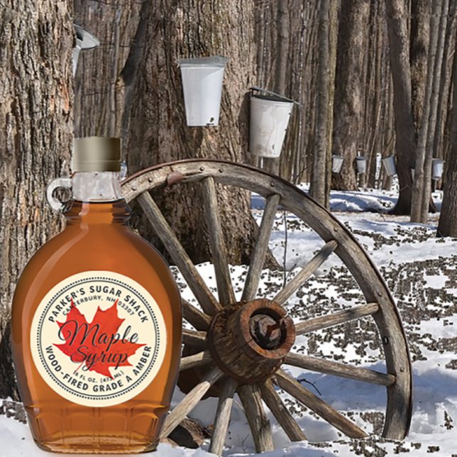 Wood-fired Maple Syrup Label with Red Maple Leaf (Creator Uploaded)