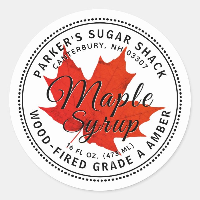 Wood-fired Maple Syrup Label with Red Maple Leaf (Front)