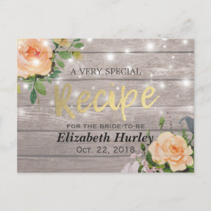 Wood Floral String Lights Bridal Shower Recipe Invitation Postcard
