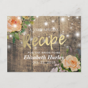 Wood Floral String Lights Bridal Shower Recipe Invitation Postcard