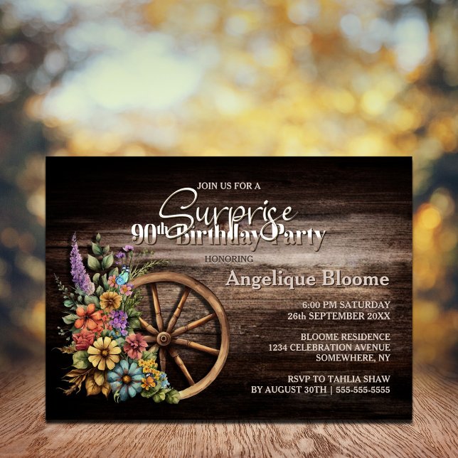 Wood Floral Western Surprise 90th Birthday Invitation (Creator Uploaded)