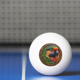 Wood Framed Australian Rainbow Lorikeet, Ping Pong Ball