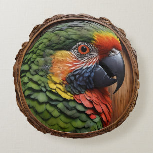 Wood Framed Australian Rainbow Lorikeet, Round Cushion