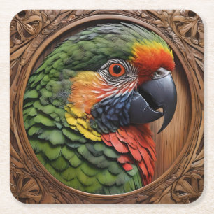 Wood Framed Australian Rainbow Lorikeet, Square Paper Coaster