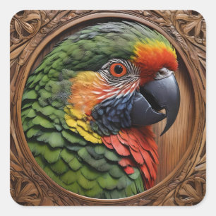 Wood Framed Australian Rainbow Lorikeet, Square Sticker