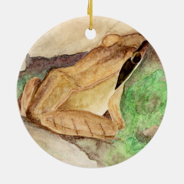Wood Frog Watercolor Ceramic Tree Decoration (Back)