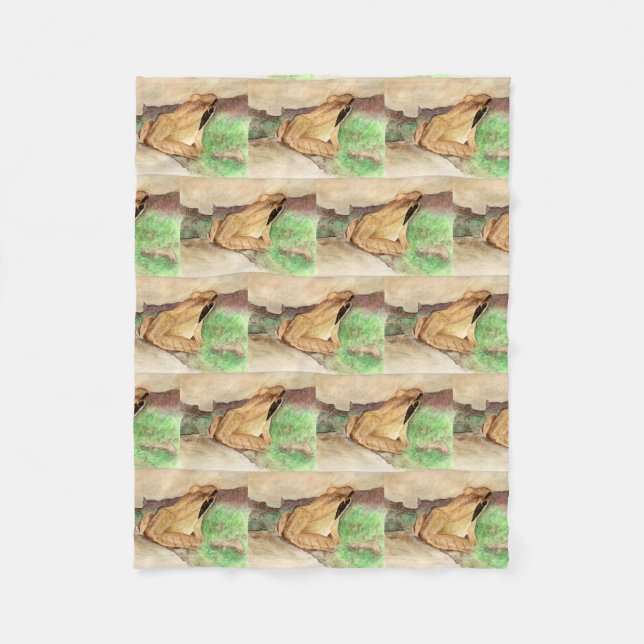 Wood Frog Watercolor Fleece Blanket (Front)