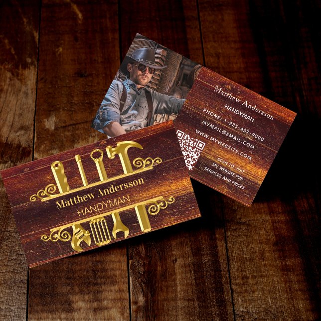 Wood gold tools home repairs photo QR code Business Card (Creator Uploaded)