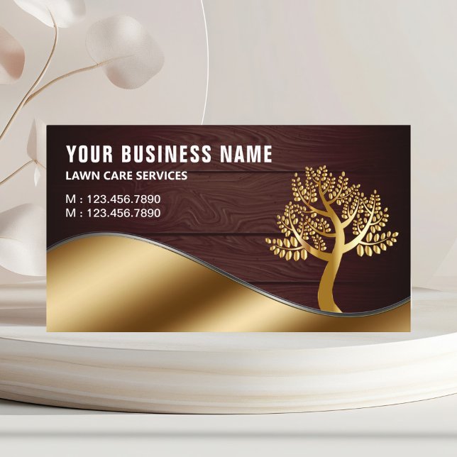 Wood Gold Tree Gardening Landscaping Lawn Care Business Card (Creator Uploaded)