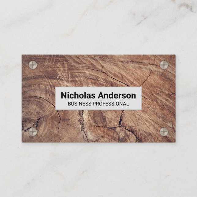 Wood Grain and Metal Screws Business Card (Front)