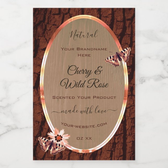 Wood Grain and Tree Bark Product Labels Butterfies (Single Label)