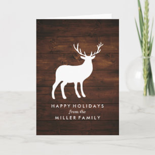 Wood Grain and White Stag Holiday Greeting Card