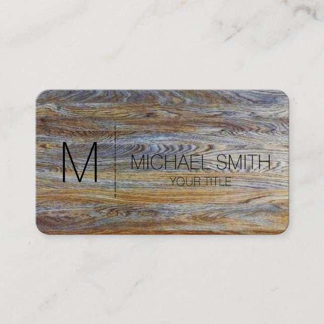 Wood Grain Background Monogram #3 Business Card (Front)