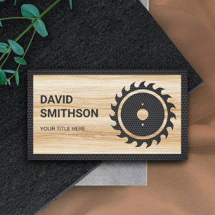 Wood Grain Black Circular Saw Handyman Carpenter Business Card