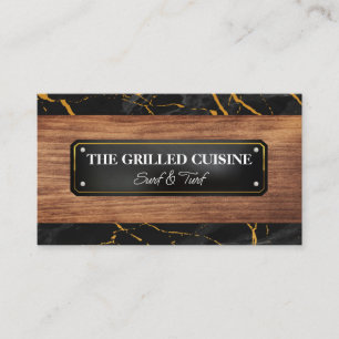 Wood Grain Black Gold Marble Lux Business Card