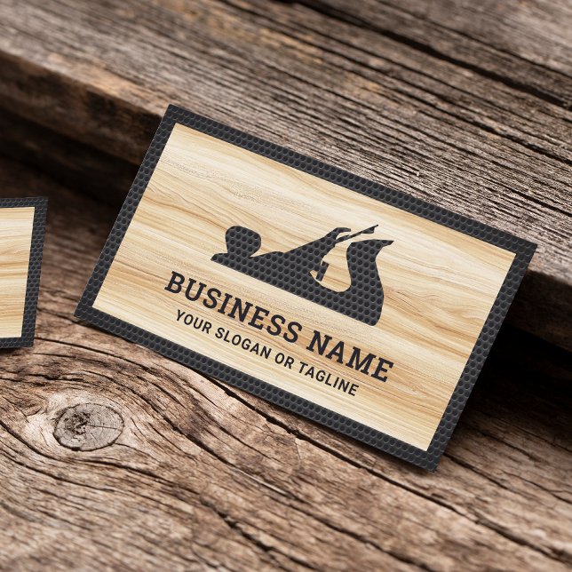 Wood Grain Black Hand Plane Handyman Carpenter Business Card (Creator Uploaded)