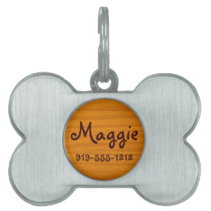 Wood Grain Bone Shaped Customisable Name Dog Tag