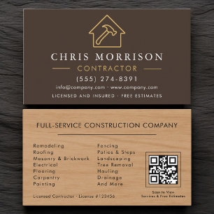 Wood Grain Building Construction QR Code Business Card