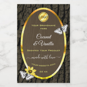 Wood Grain Dark Brown Gold Product Labels Add Logo