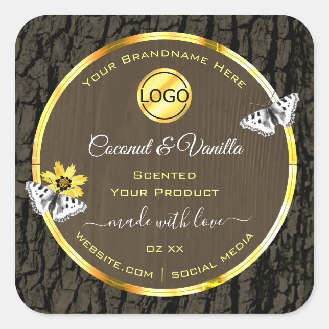 Wood Grain Dark Brown Gold Product Labels Add Logo (Front)