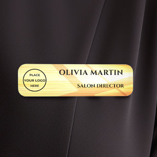 Wood-grain Gold-4 Magnetic Name Badge