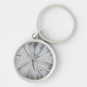 Wood Grain Grey Pine Tree Stump Photo Art 1 Key Ring