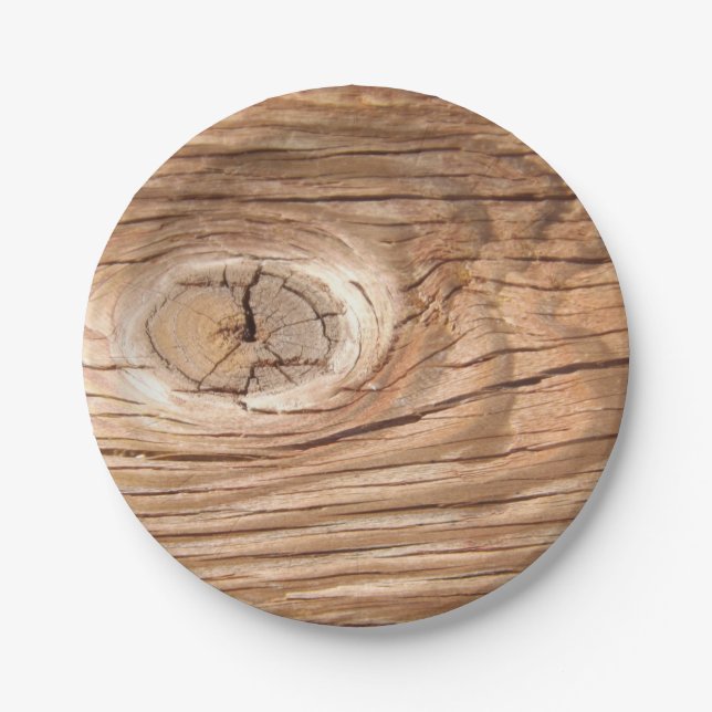 Wood Grain Knothole Paper Plates (Front)