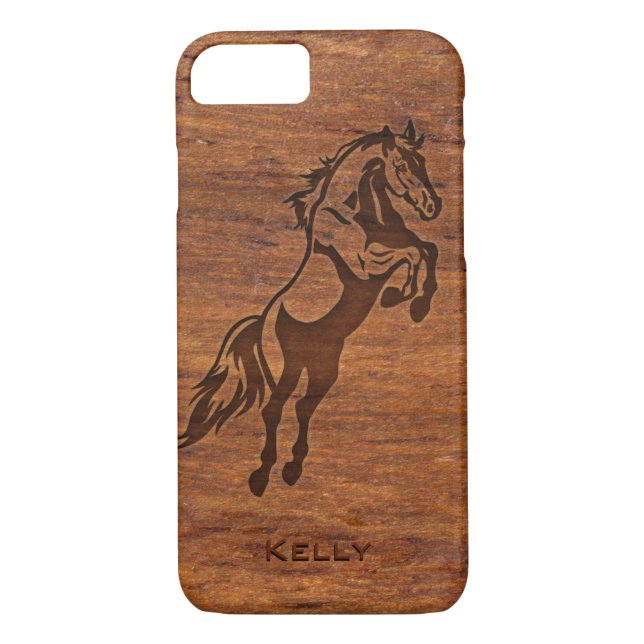 Wood Grain Look Horse Overlay Your Name Case-Mate iPhone Case (Back)