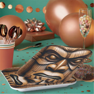 Wood Grain New Zealand Tiki,  Paper Plate