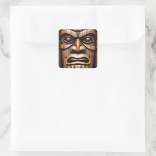 Wood Grain New Zealand Tiki, Square Sticker