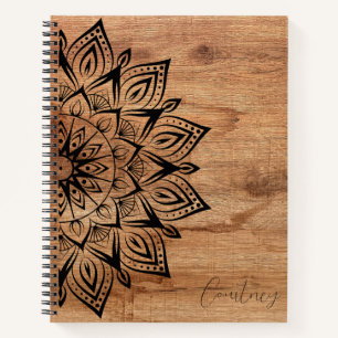 Wood Grain Personalised Mandala Spiral Notebook
