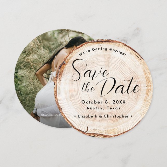 Wood Grain Photo Rustic Wedding Save the date Invitation (Front/Back)