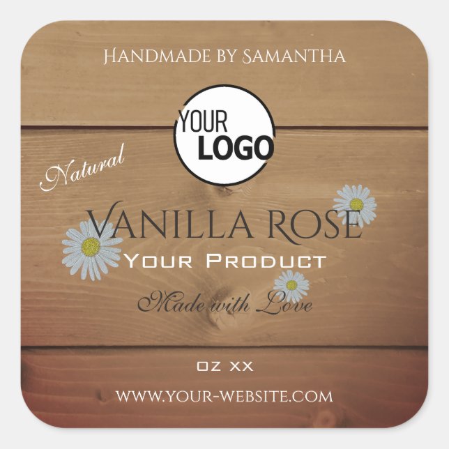 Wood Grain Product Packaging Labels Flowers Logo (Front)