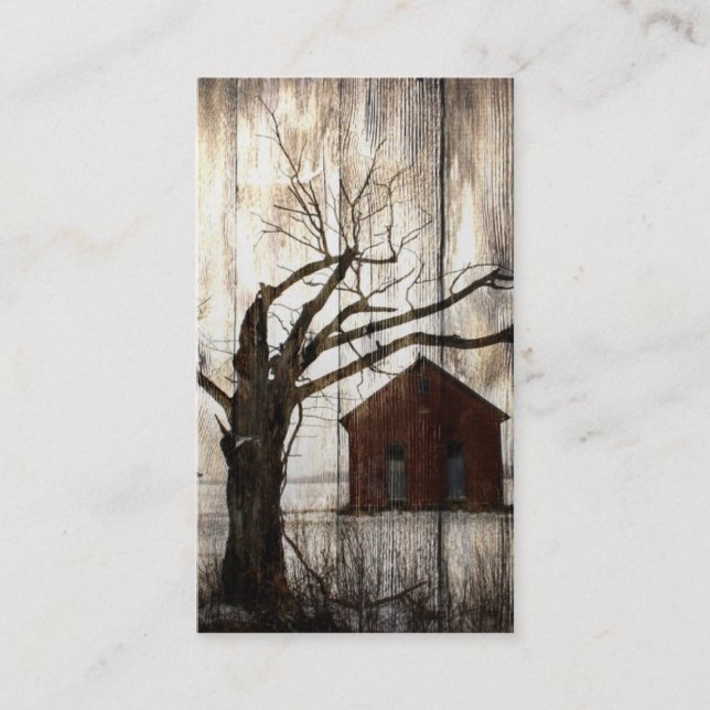 Wood Grain Rustic Country Red Barn Business Card (Front)