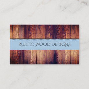 Wood Grain Rustic Grey Blue Monogram Business Card