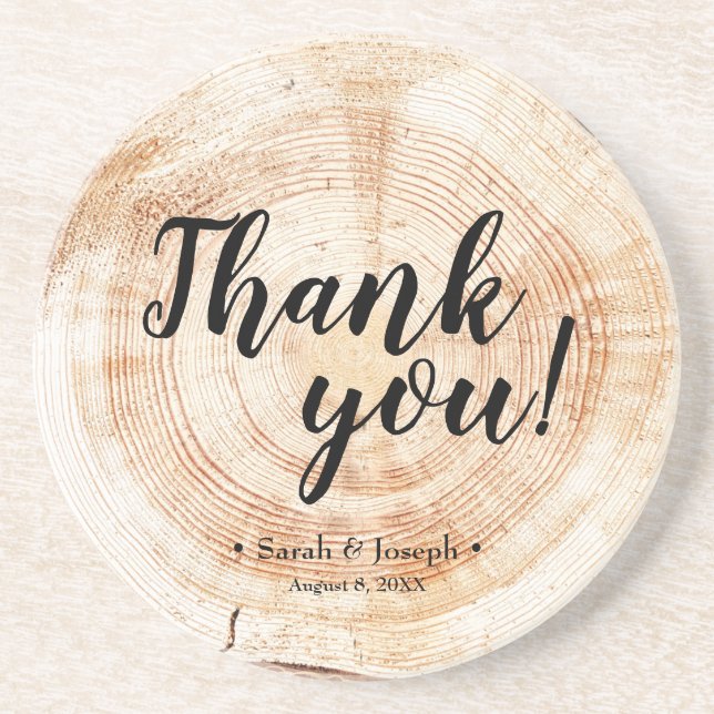 Wood Grain Rustic Wedding Thank You Favour Coaster (Front)