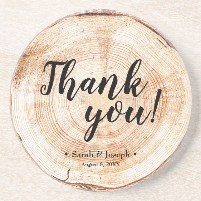 Wood Grain Rustic Wedding Thank You Favour Coaster (Front)