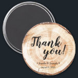 Wood Grain Rustic Wedding Thank You Favour Magnet<br><div class="desc">Show your appreciation with our "Wood Grain Rustic Wedding Thank You Favour Magnets". These charming magnets feature a rustic wood grain cut slice design and can be personalised with your names and wedding date, making them a perfect keepsake for your guests. The aesthetic adds a touch of rustic elegance to...</div>