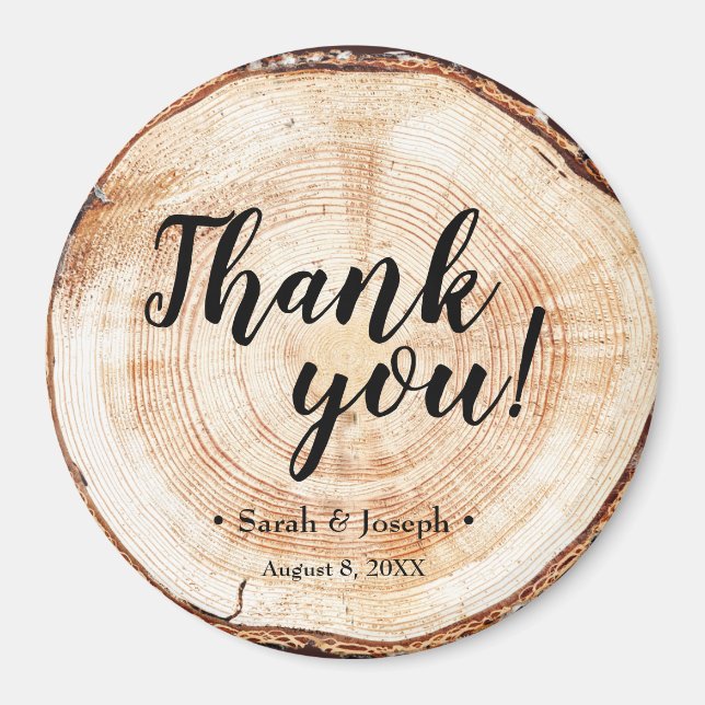 Wood Grain Rustic Wedding Thank You Favour Magnet (Front)