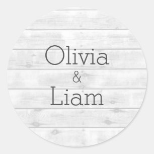 Wood Grain Rustic White Names Wedding Sticker