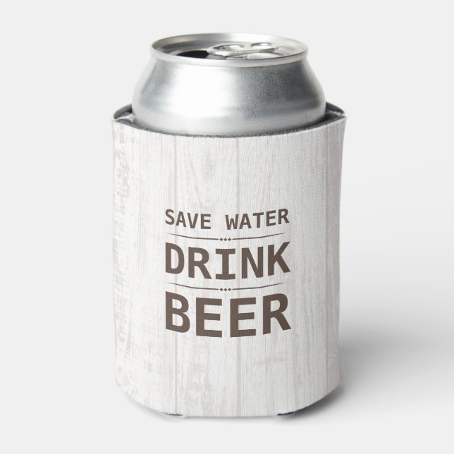 Wood Grain Save Water Drink Beer Personalised Name Can Cooler (Can Front)