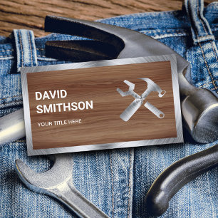 Wood Grain Steel Handyman Auto Repair Mechanic Business Card