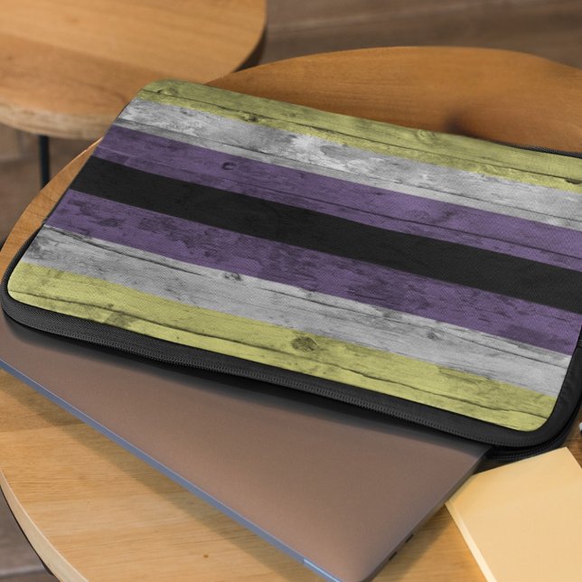 Wood Grain Subtle Non-Binary Pride Flag Colours Laptop Sleeve (Creator Uploaded)